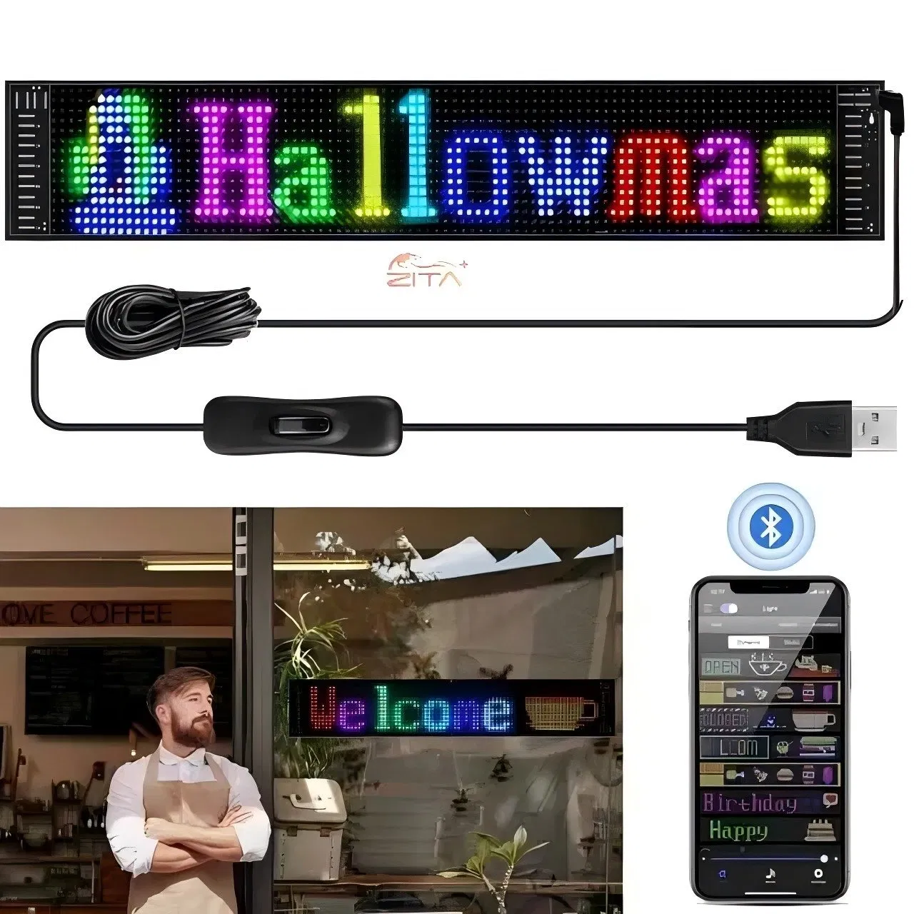 1330*192mm Bluetooth LED Pixel Light with Controller Smart Flexible LED Display