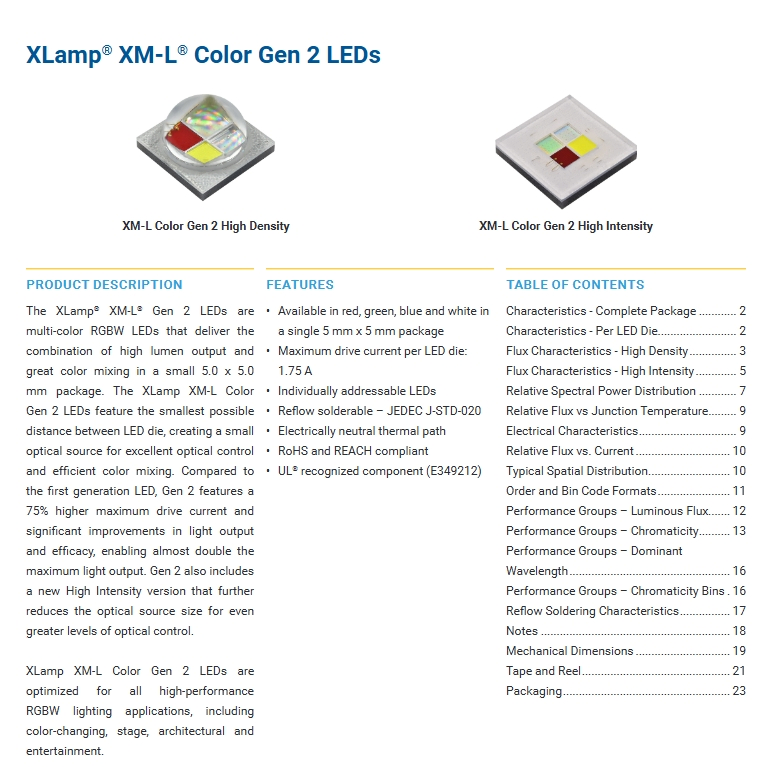 Crees Xmldcl-H0-0000-00A4aaaa1 5050 RGBW 12W LED Multi Color High Power LED