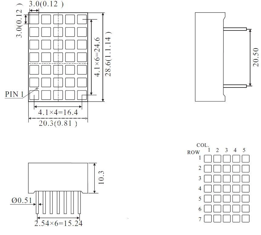 1.2 Inch 5X7 DOT Matrix LED Display with Square DOT From China Manufacturer