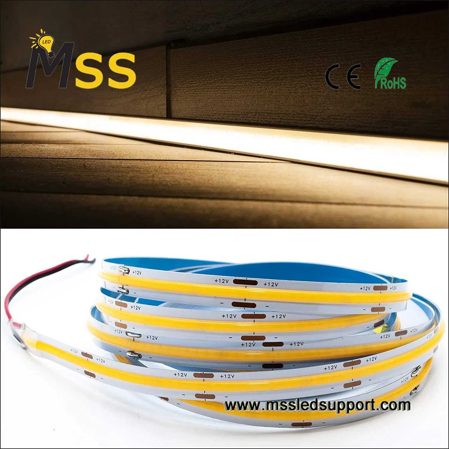3000K/4000K/6000K DC12V/DC24V 320/480 LEDs Flexible COB LED Strip for Indoor Outdoor Lighting with CE RoHS