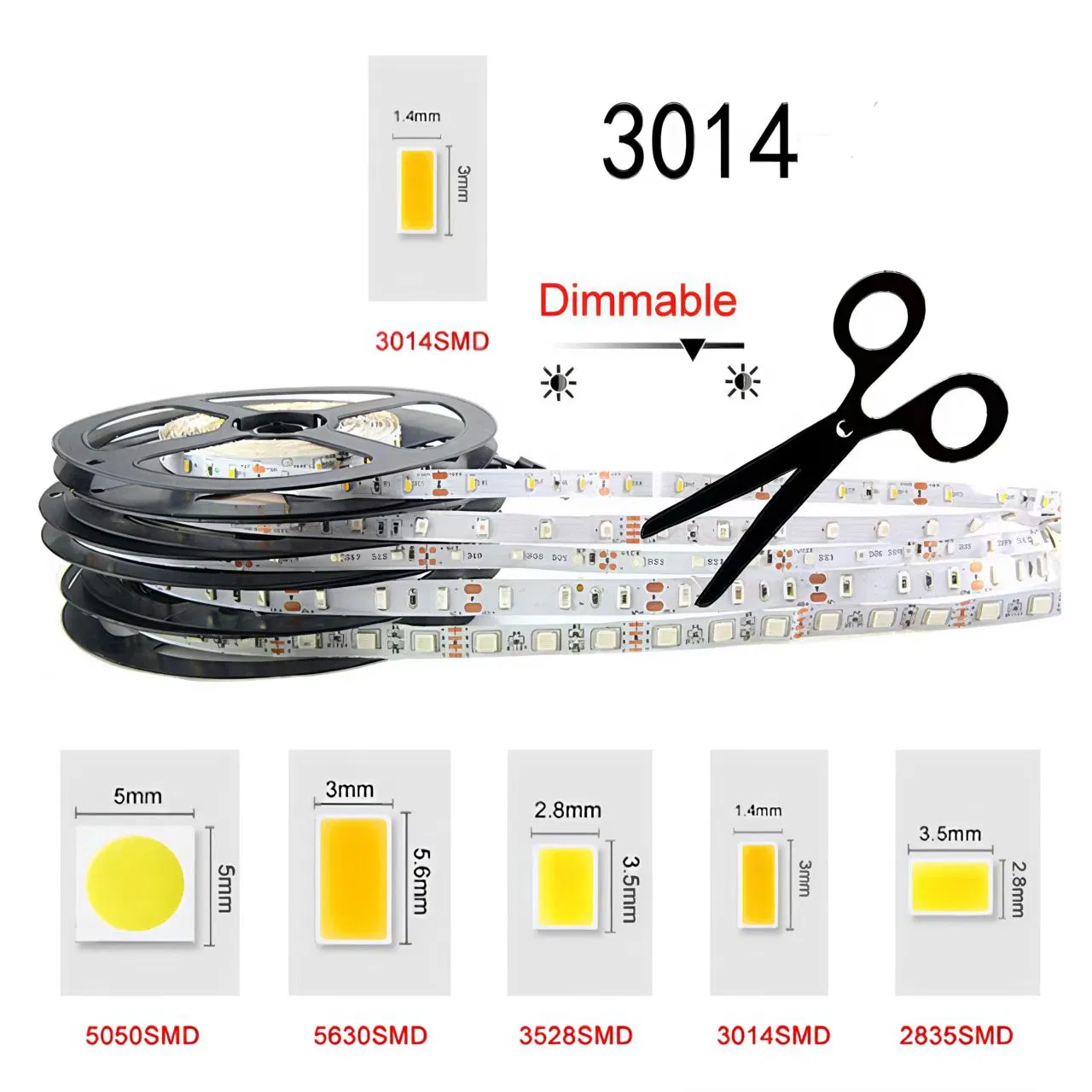 3014/2835/5050 Multi Chip LED Strip Light 12V/24V Tunable White/RGB IP65 Waterproof Flexible
