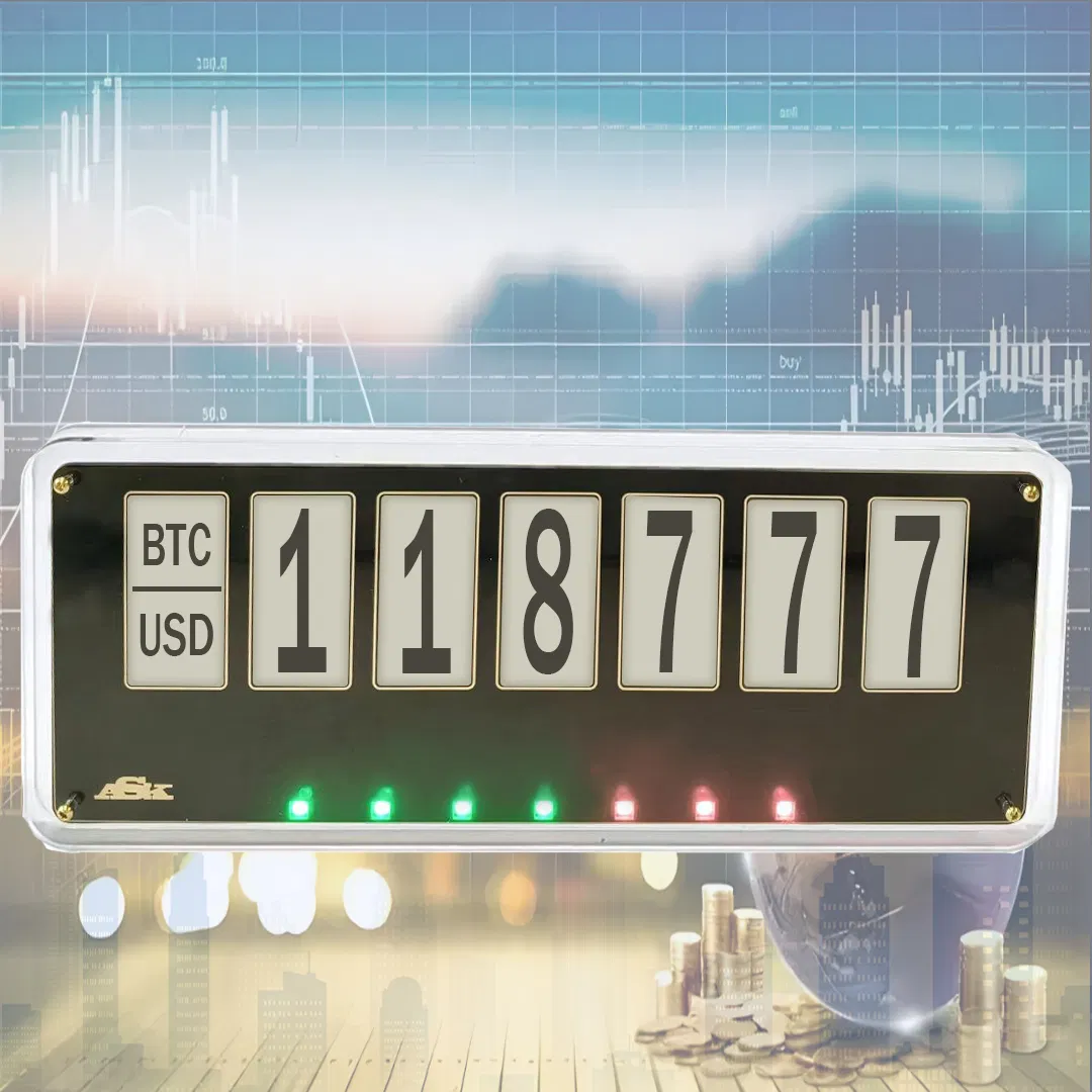 7X2.66 Inch E-Ink Desktop Information Unit with Stm32, Real-Time Crypto/Forex Tickers &amp; Digital Clock for Office &amp; Trading Desks Early Warning