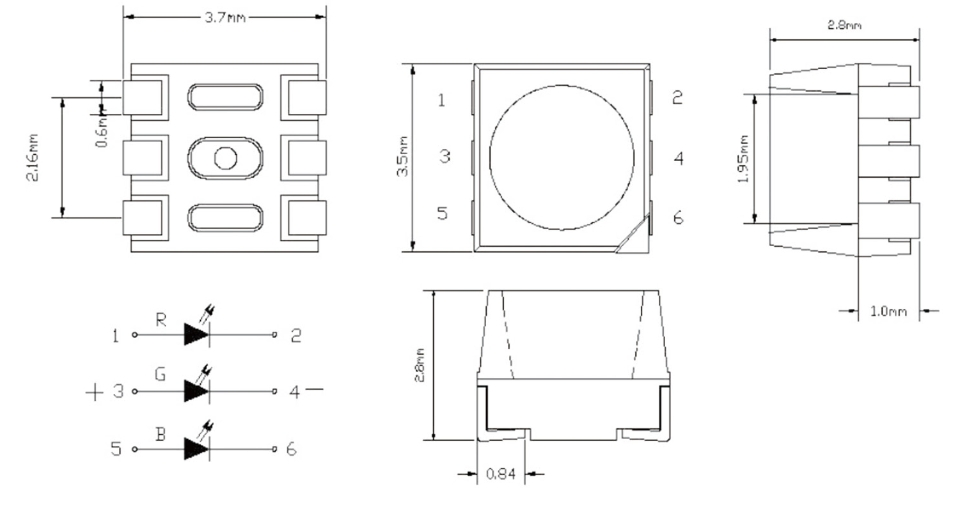 6-Lead-Technology Black Surface 3535 Multi Color SMD LEDs for Full Color Video Walls