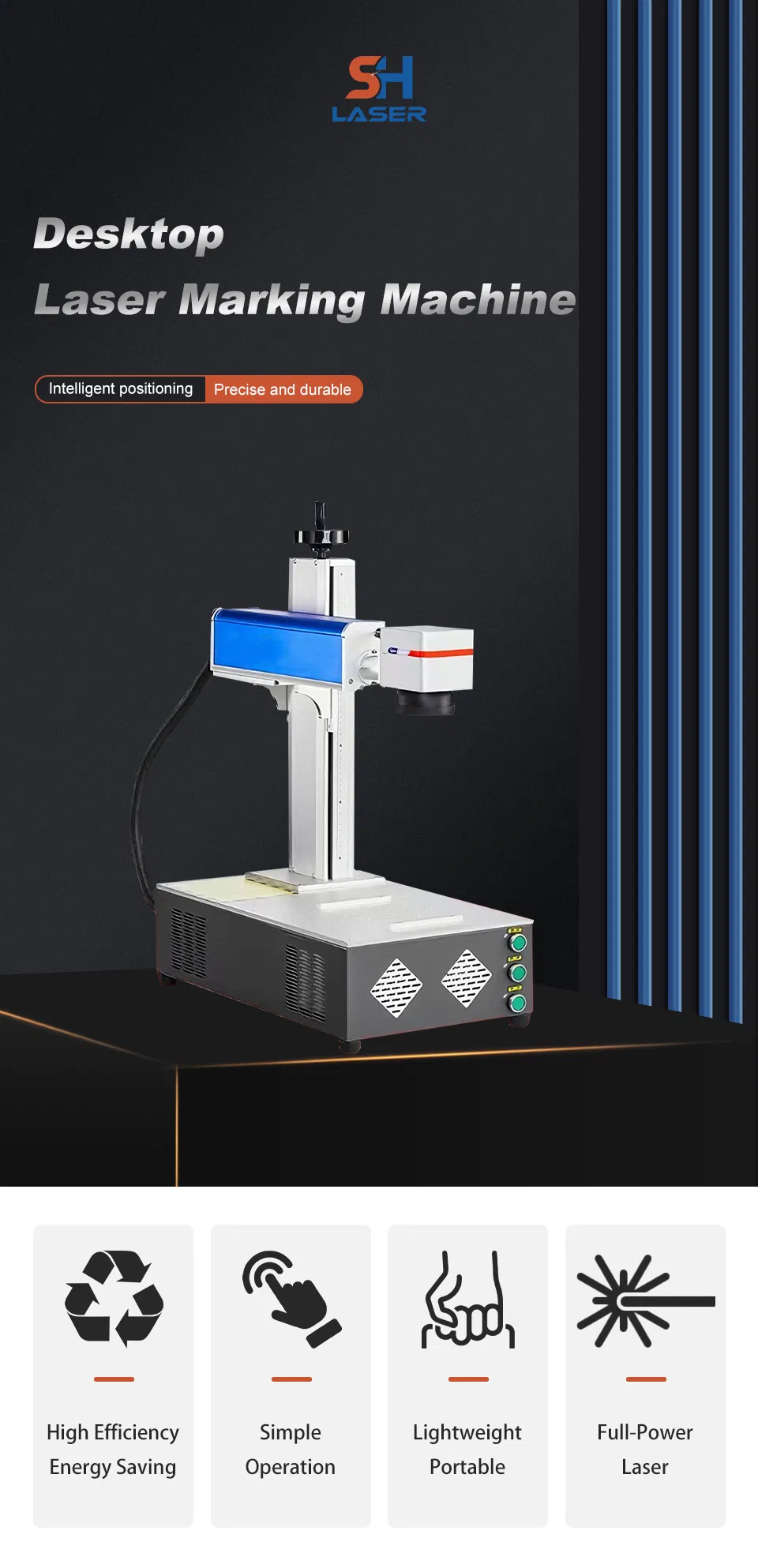50W Desktop Type Fiber Laser Marking Engraving Etching Machine for Stainless Steel Copper