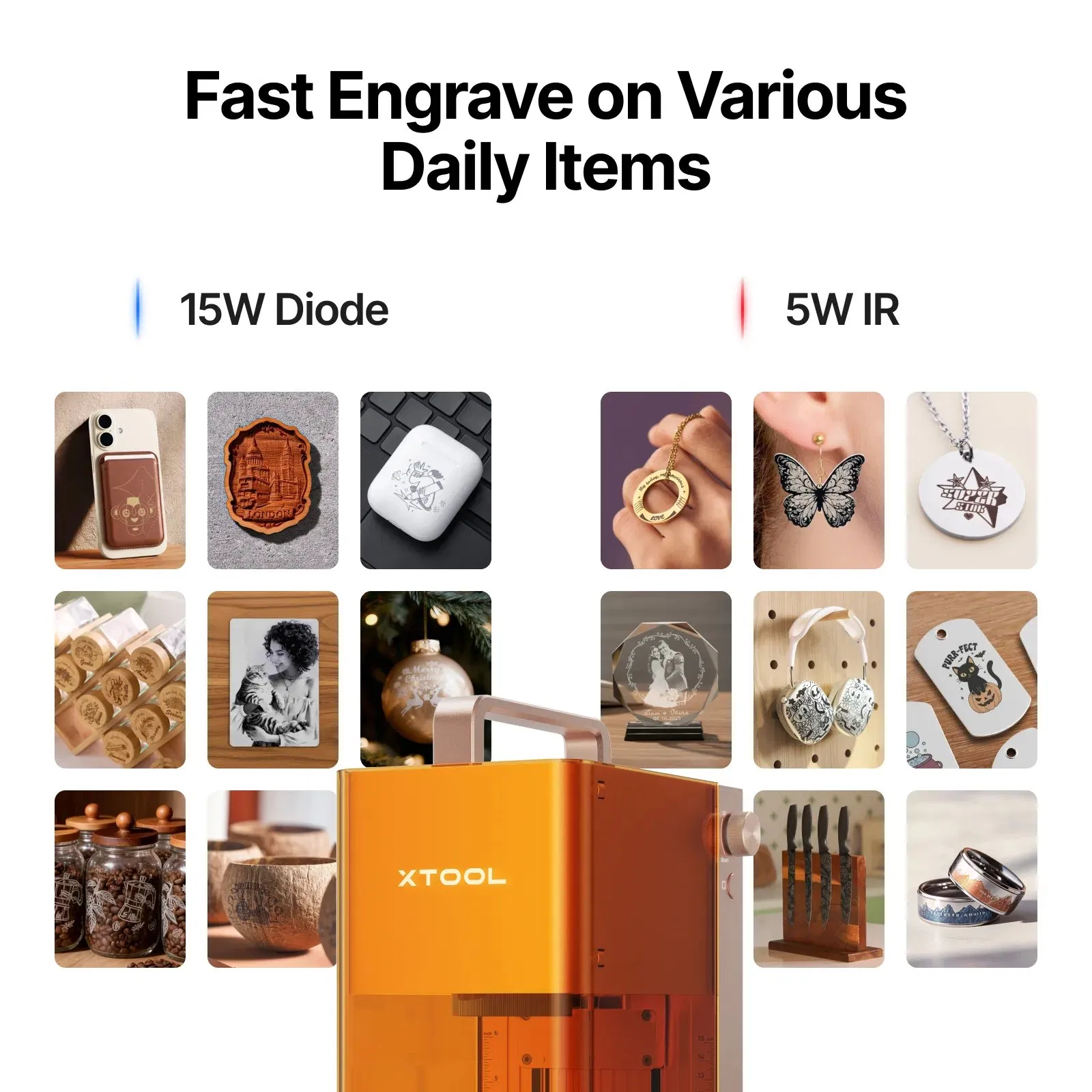 Xtool F2, Xtool F2 Laser Engraver, Dual Laser Engraver, 5W IR Laser Engraver, 15W Diode Laser Engraver, Portable Laser Engraving Machine