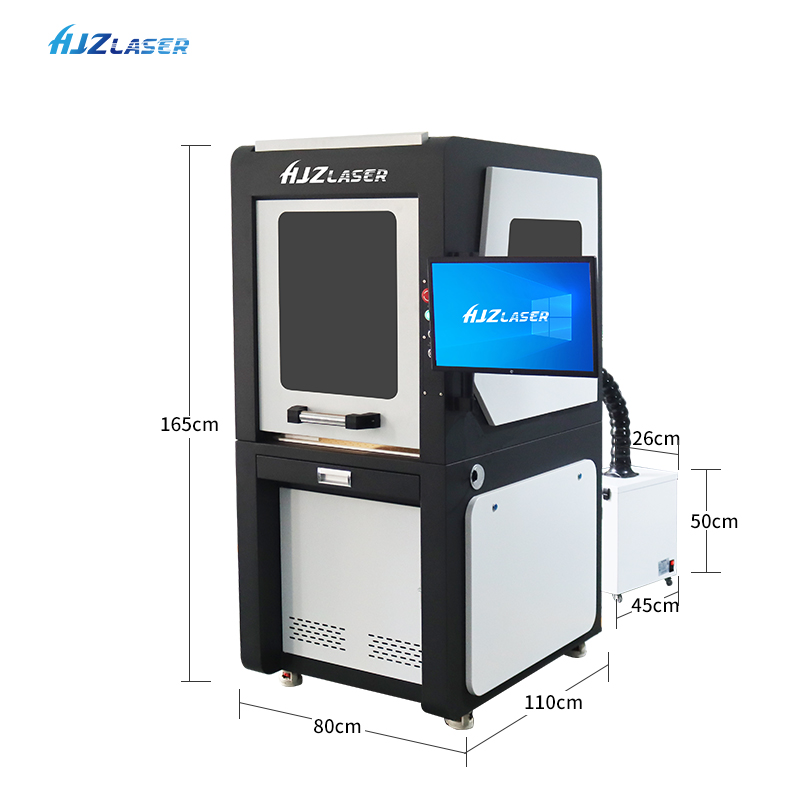 HJZ Customized 20W 30W 50W 100W Lazer Printer With Electric Lift Door Enclosed Fiber Laser Marking Machine