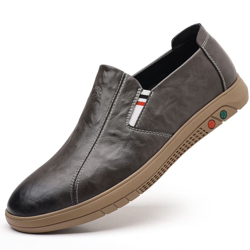 Mocasines de cuero sintético para hombres, zapatos de suela de goma, sin cordones