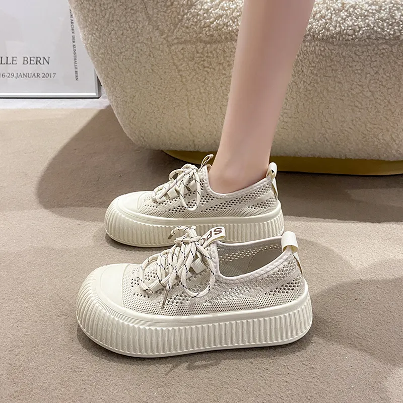 Llegada Nueva de Verano Zapatos de Lona para Mujeres con Suela Gruesa, Cordones, para Uso Casual y Deportivo, Moda y Tendencia, Zapatos Blancos Fa-M16