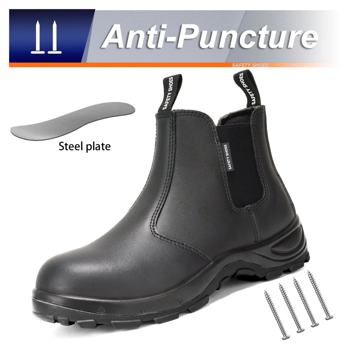 Botas de seguridad de cuero Chelsea para hombres con punta de acero