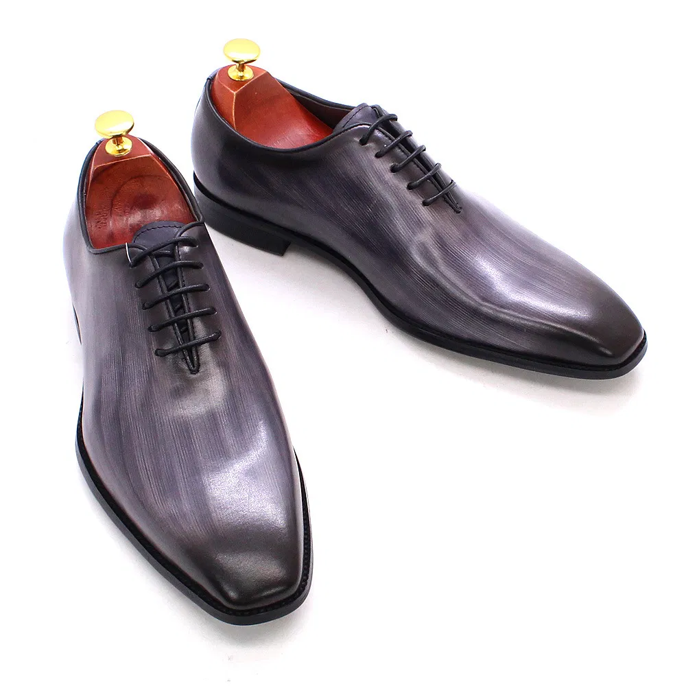 Zapatos de cuero genuino de Oxford, zapatos de vestir de punta para hombres