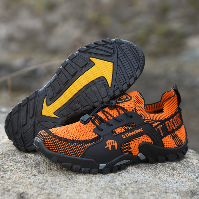 Zapatillas de senderismo transpirables para hombre, de fábrica, al por mayor, sin cordones, de malla, antideslizantes