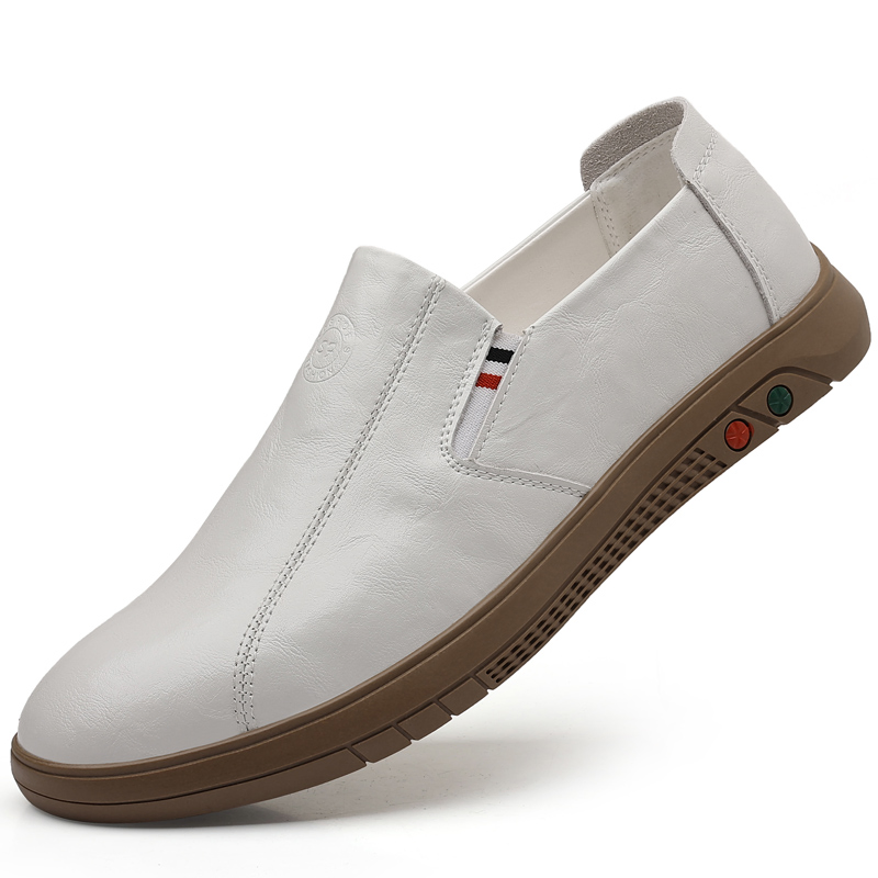 Mocasines de cuero sintético para hombres, zapatos de suela de goma, sin cordones