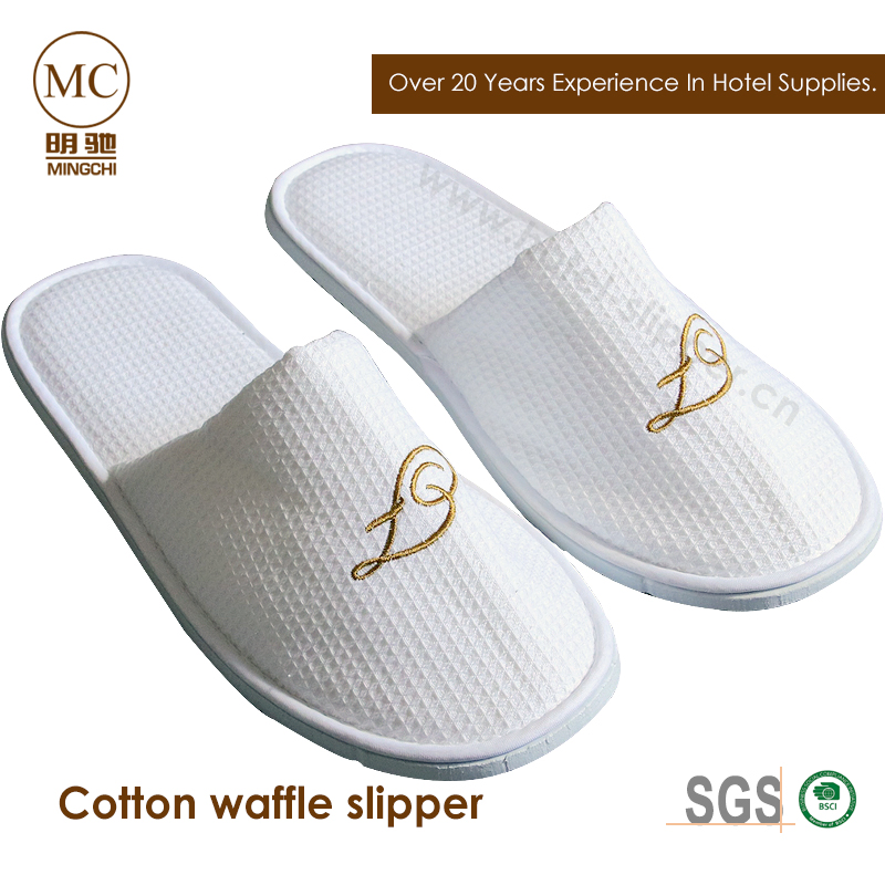 Zapatilla desechable de tela waffle con suela EVA ecológica para hotel, antideslizante, resistente al desgaste, se puede utilizar para hotel, viaje, resort y spa