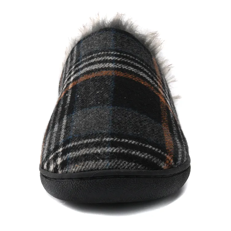 Zapatillas de casa clásicas y cómodas de cuadros de tweed, con forro esponjoso, cálidas para invierno, para hombres, ideales para uso interior y exterior