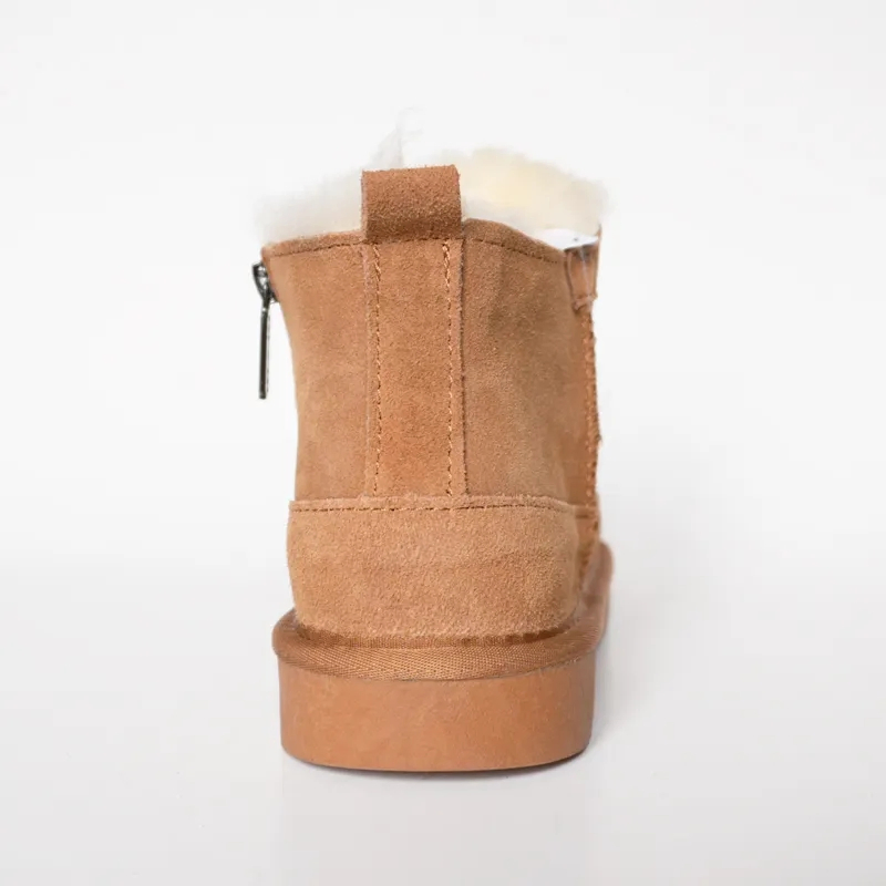 Mejor Vendedor Botas de Nieve Suela Gruesa Hogar Peludo Slip on Lana Real Fábrica Suave Cómodo Cálido Piel de Oveja Interior Superior de Terciopelo Zapatos