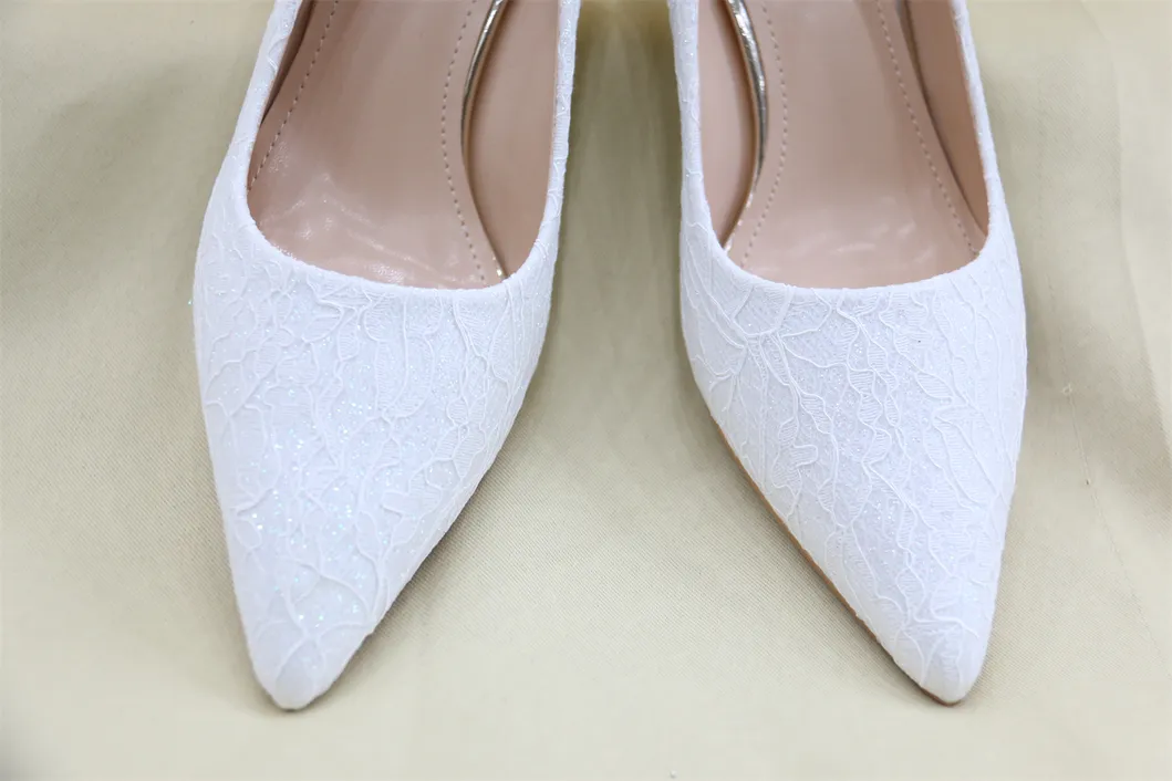 Zapato de mujer de diseñador con tacón alto de aguja de encaje floral para fiesta de boda