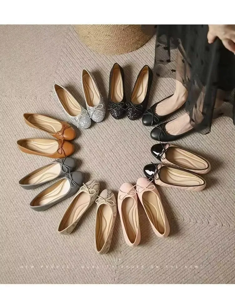 Zapatos planos de moda con lazo de lentejuelas