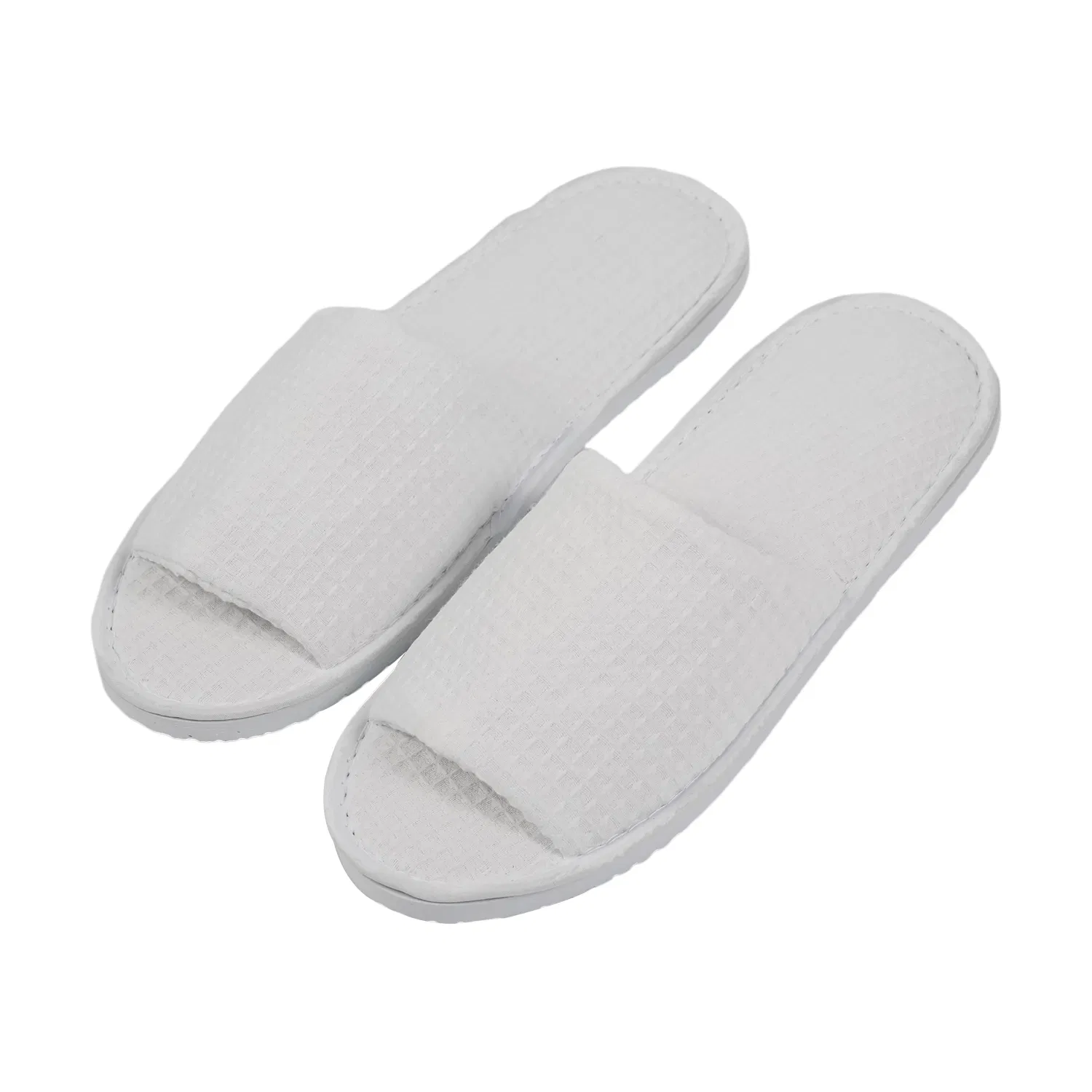 Zapatillas de hotel de terciopelo imitación con tela de waffle, combinación elegante