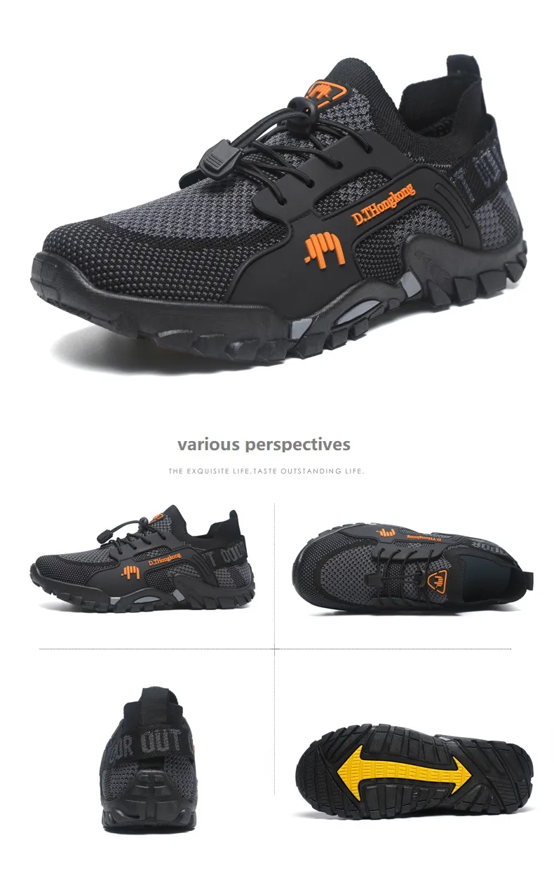 Zapatillas de senderismo transpirables para hombre, de fábrica, al por mayor, sin cordones, de malla, antideslizantes