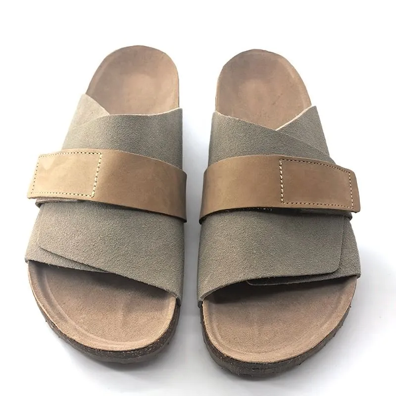 Zapatillas de corcho unisex para playa, abiertas en la parte delantera, con parte superior de cuero y plataforma, zapatos de sandalias para hombre