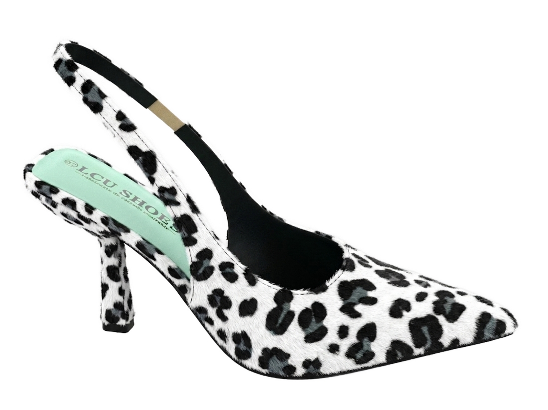Zapatos de mujer cómodos de moda para el día a día, con punta afilada y tacón tipo slingback de leopardo chic