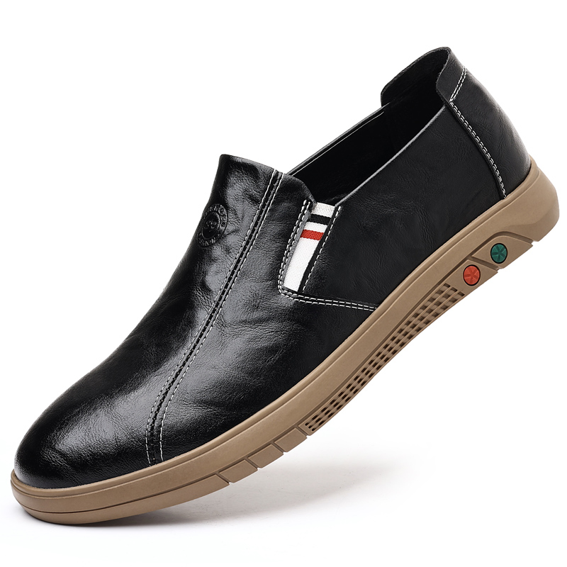Mocasines de cuero sintético para hombres, zapatos de suela de goma, sin cordones