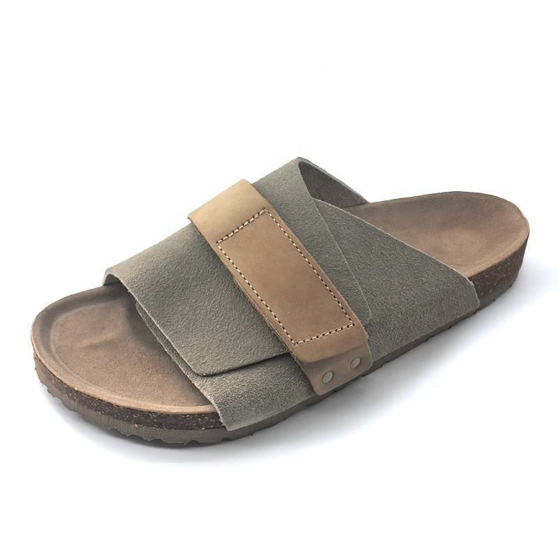 Zapatillas de corcho unisex para playa, abiertas en la parte delantera, con parte superior de cuero y plataforma, zapatos de sandalias para hombre