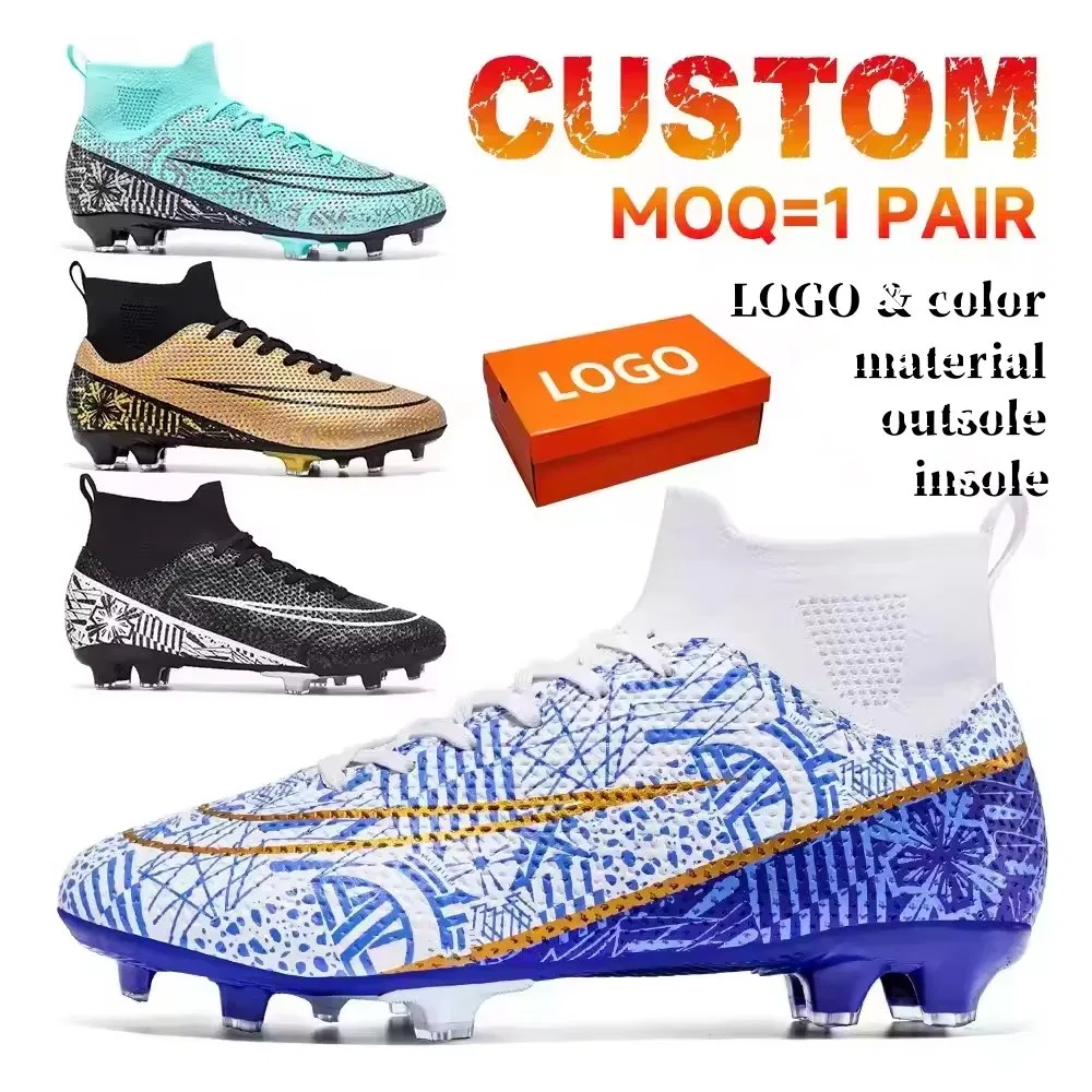 Calzado personalizado al por mayor de fábrica, zapatos de fútbol al aire libre, tacos de entrenamiento, diseño cómodo, zapatillas casuales, zapatos de fútbol para hombres personalizados