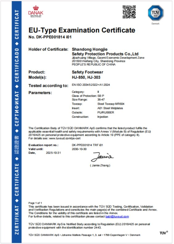 Certificado zapato de seguridad de trabajo