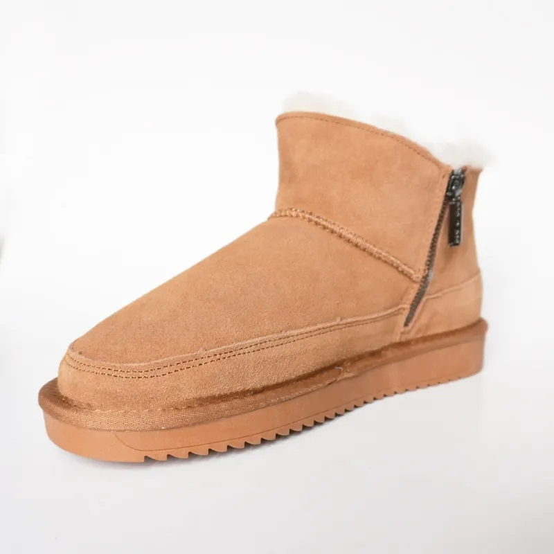Mejor Vendedor Botas de Nieve Suela Gruesa Hogar Peludo Slip on Lana Real Fábrica Suave Cómodo Cálido Piel de Oveja Interior Superior de Terciopelo Zapatos