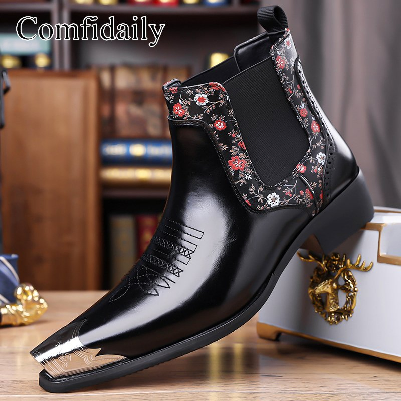 Botas cortas de cuero de alta calidad para hombres, zapatos de cuero de moda para exteriores