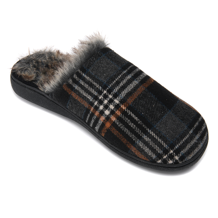 Zapatillas de casa clásicas y cómodas de cuadros de tweed, con forro esponjoso, cálidas para invierno, para hombres, ideales para uso interior y exterior