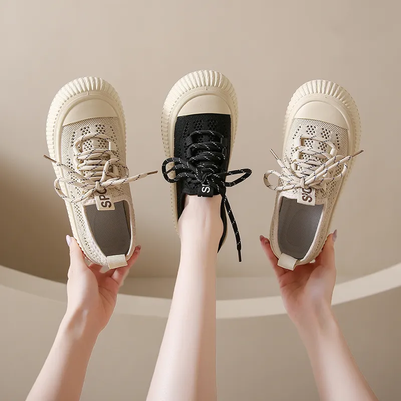 Llegada Nueva de Verano Zapatos de Lona para Mujeres con Suela Gruesa, Cordones, para Uso Casual y Deportivo, Moda y Tendencia, Zapatos Blancos Fa-M16