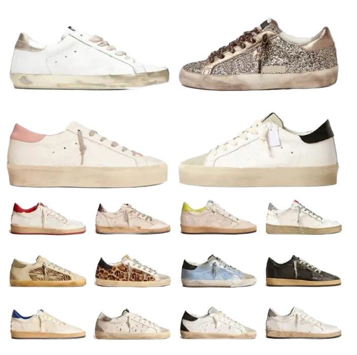 Zapatillas de lujo de diseñador de cuero genuino, blancas, con estilo clásico para múltiples temporadas, verano, vintage, estrella dorada, estilo de caminar