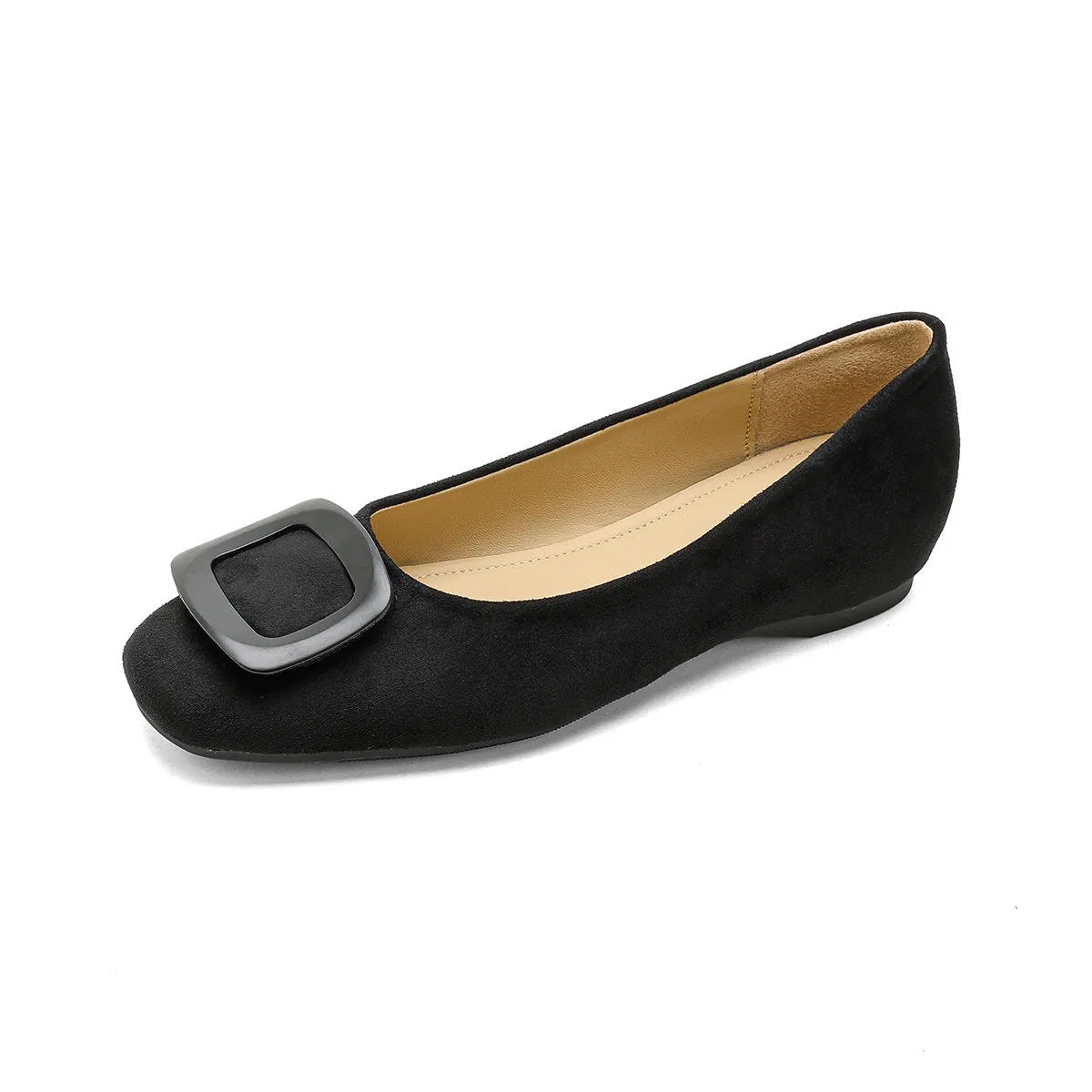 Nuevos elegantes zapatos planos de punta redonda con hebilla cuadrada, boca baja, versátiles y cómodos para la primavera y el otoño