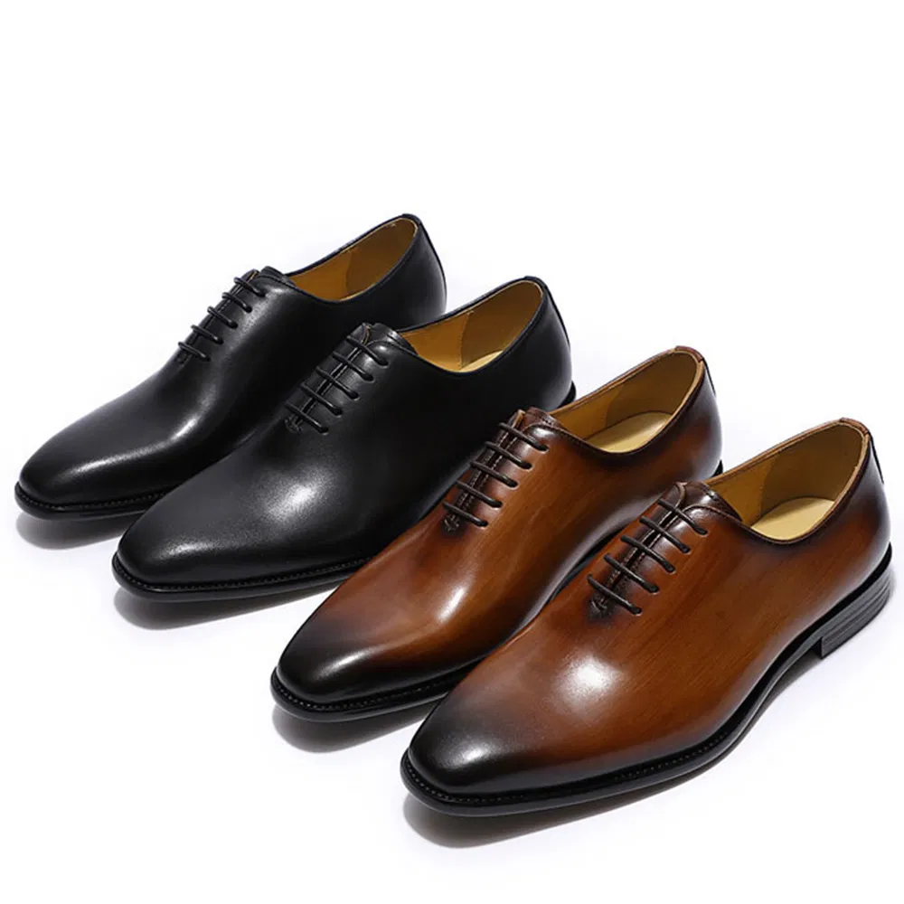 Zapatos de cuero genuino de Oxford, zapatos de vestir de punta para hombres