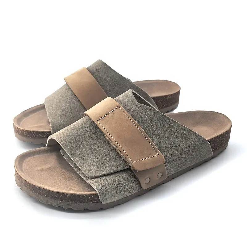 Zapatillas de corcho unisex para playa, abiertas en la parte delantera, con parte superior de cuero y plataforma, zapatos de sandalias para hombre