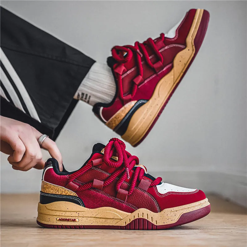 Zapatillas casuales de moda para hombres, color rojo vino, zapatos de plataforma de diseño exclusivo, zapatos de malla