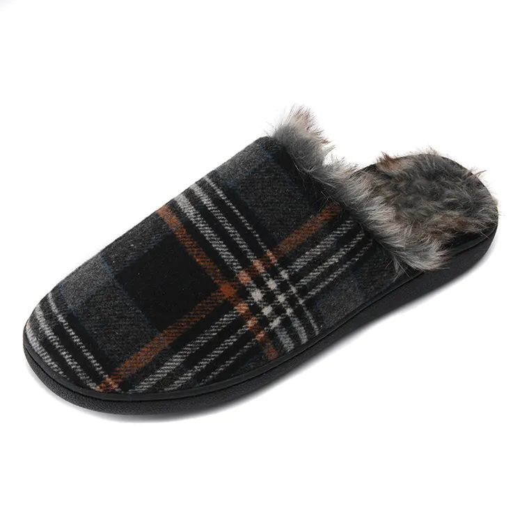 Zapatillas de casa clásicas y cómodas de cuadros de tweed, con forro esponjoso, cálidas para invierno, para hombres, ideales para uso interior y exterior