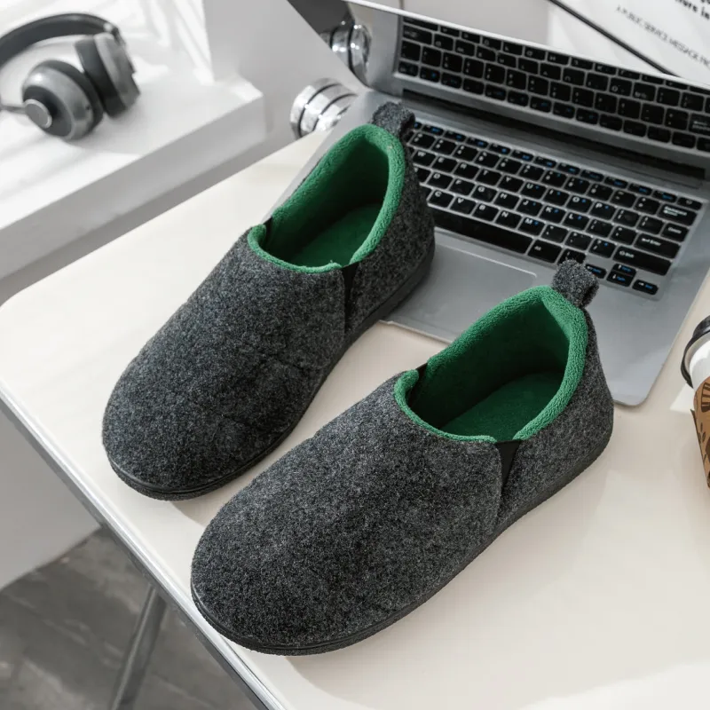 Zapatillas de algodón para hombres, otoño e invierno, con suela gruesa de felpa, zapatos interiores y exteriores