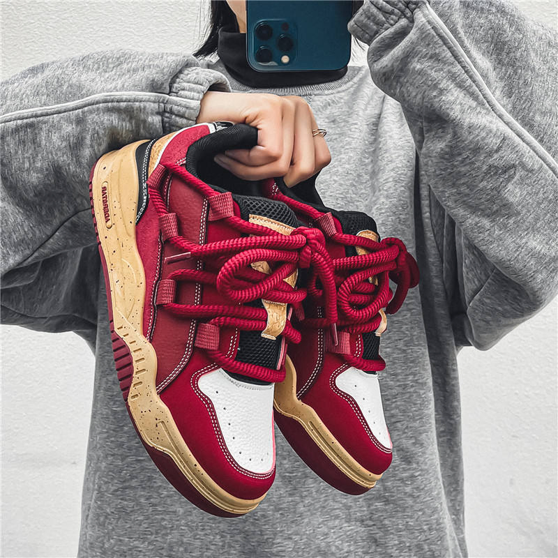 Zapatillas casuales de moda para hombres, color rojo vino, zapatos de plataforma de diseño exclusivo, zapatos de malla