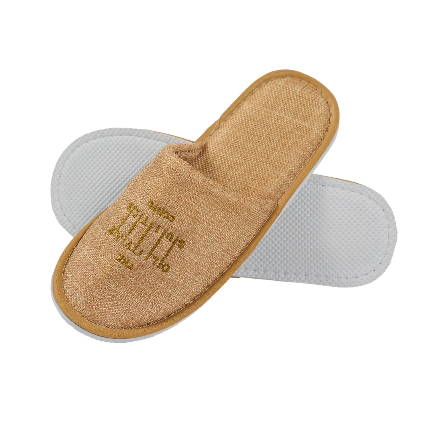 Zapatillas de hotel de terciopelo imitación con tela de waffle, combinación elegante
