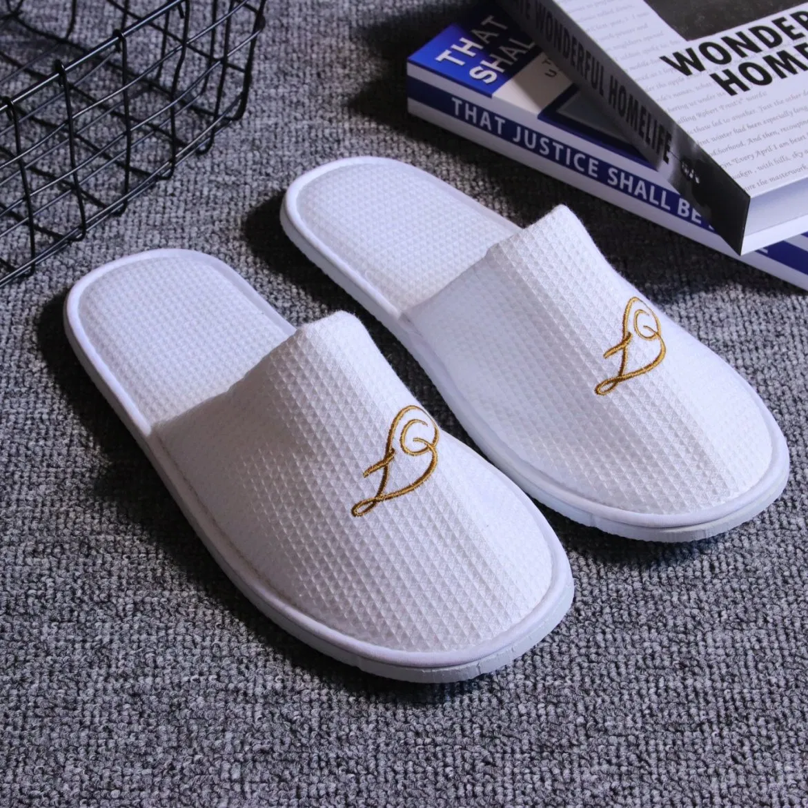 Zapatilla desechable de tela waffle con suela EVA ecológica para hotel, antideslizante, resistente al desgaste, se puede utilizar para hotel, viaje, resort y spa