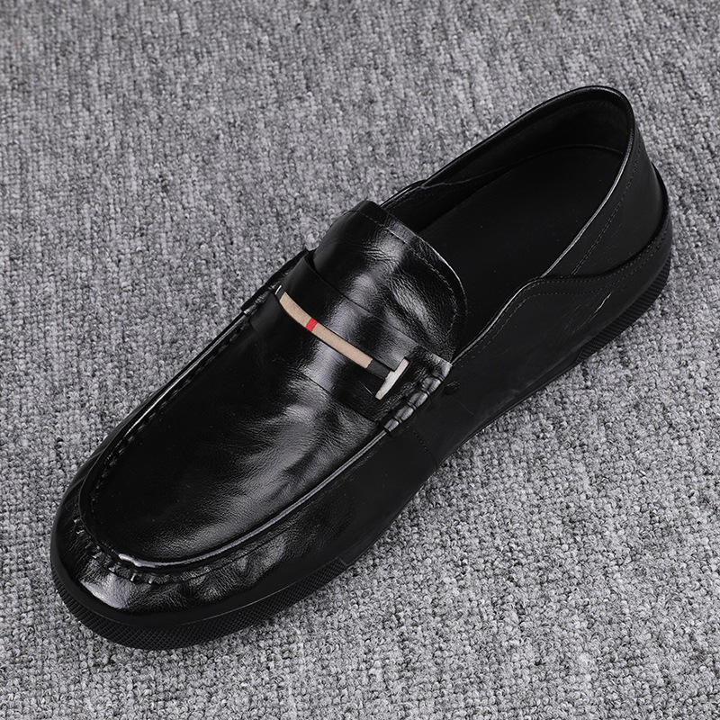 Zapatos Bean Slip-on de Bajo Topo Cómodos de Boca Baja para Hombre, Calzado Plano de Cuatro Estaciones con Tacón Bajo, Estilo de Cuero de Dos Capas a Cuadros