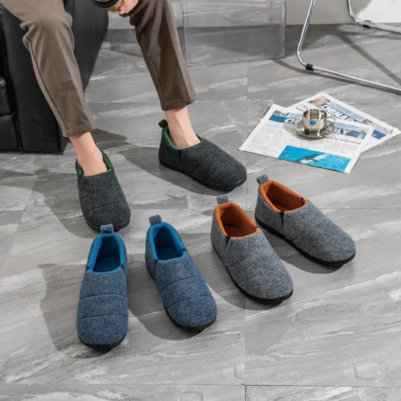 Zapatillas de algodón para hombres, otoño e invierno, con suela gruesa de felpa, zapatos interiores y exteriores