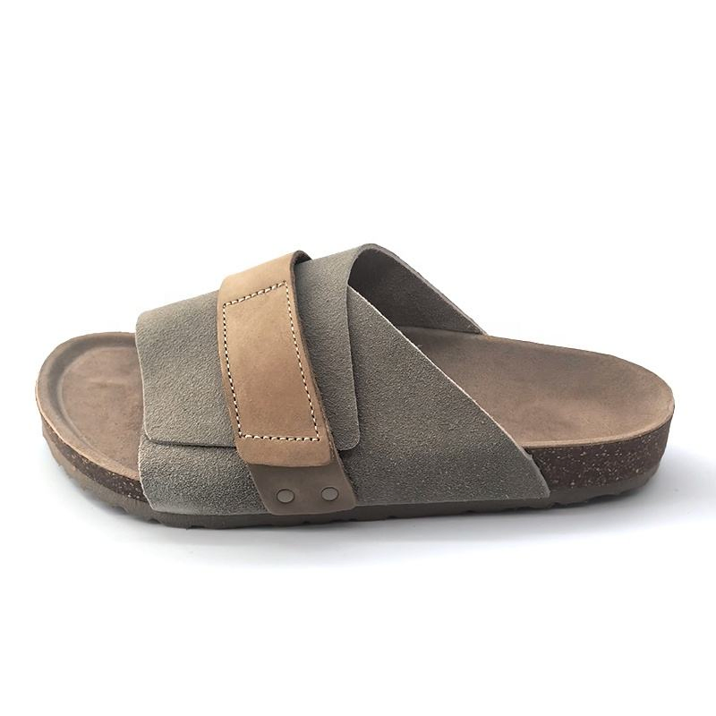 Zapatillas de corcho unisex para playa, abiertas en la parte delantera, con parte superior de cuero y plataforma, zapatos de sandalias para hombre