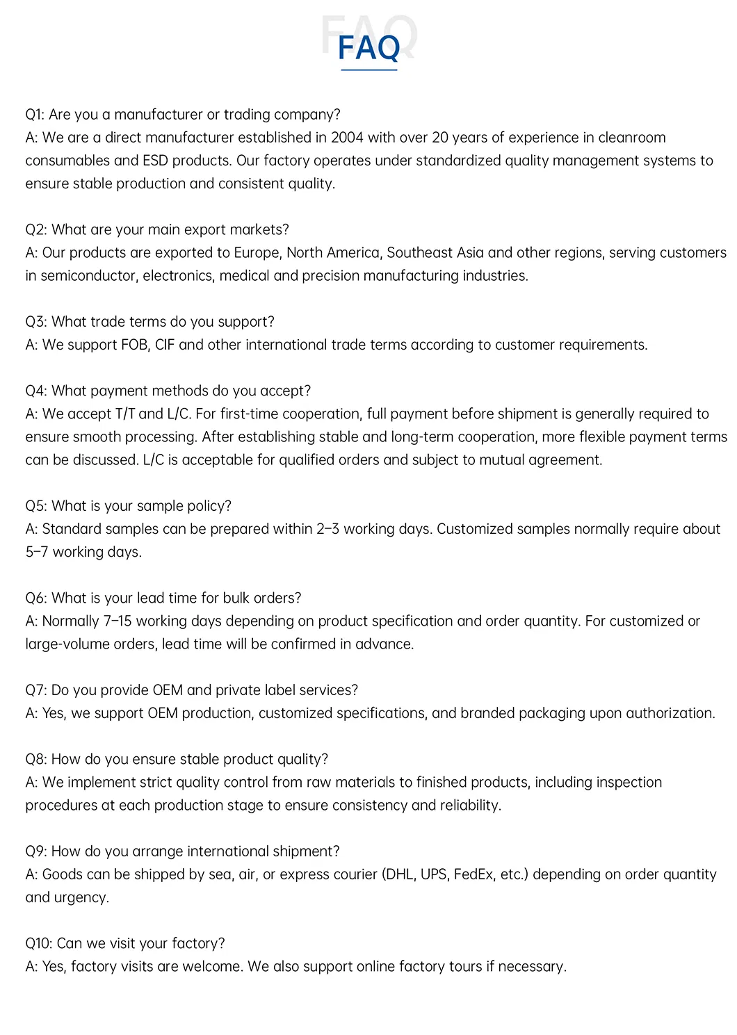 Preguntas frecuentes sobre producción