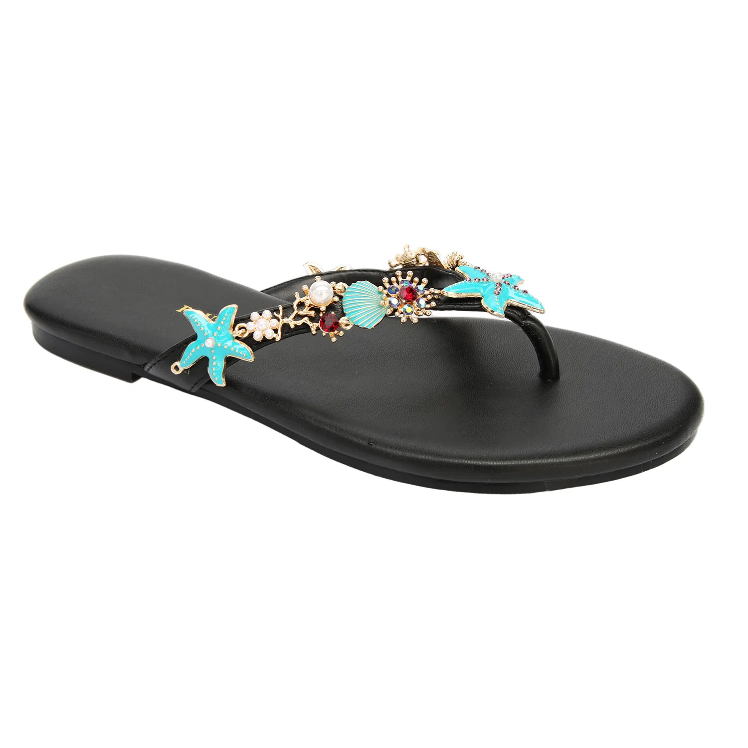 Chanclas de mujer con detalles de estrella de mar, conchas y rhinestones