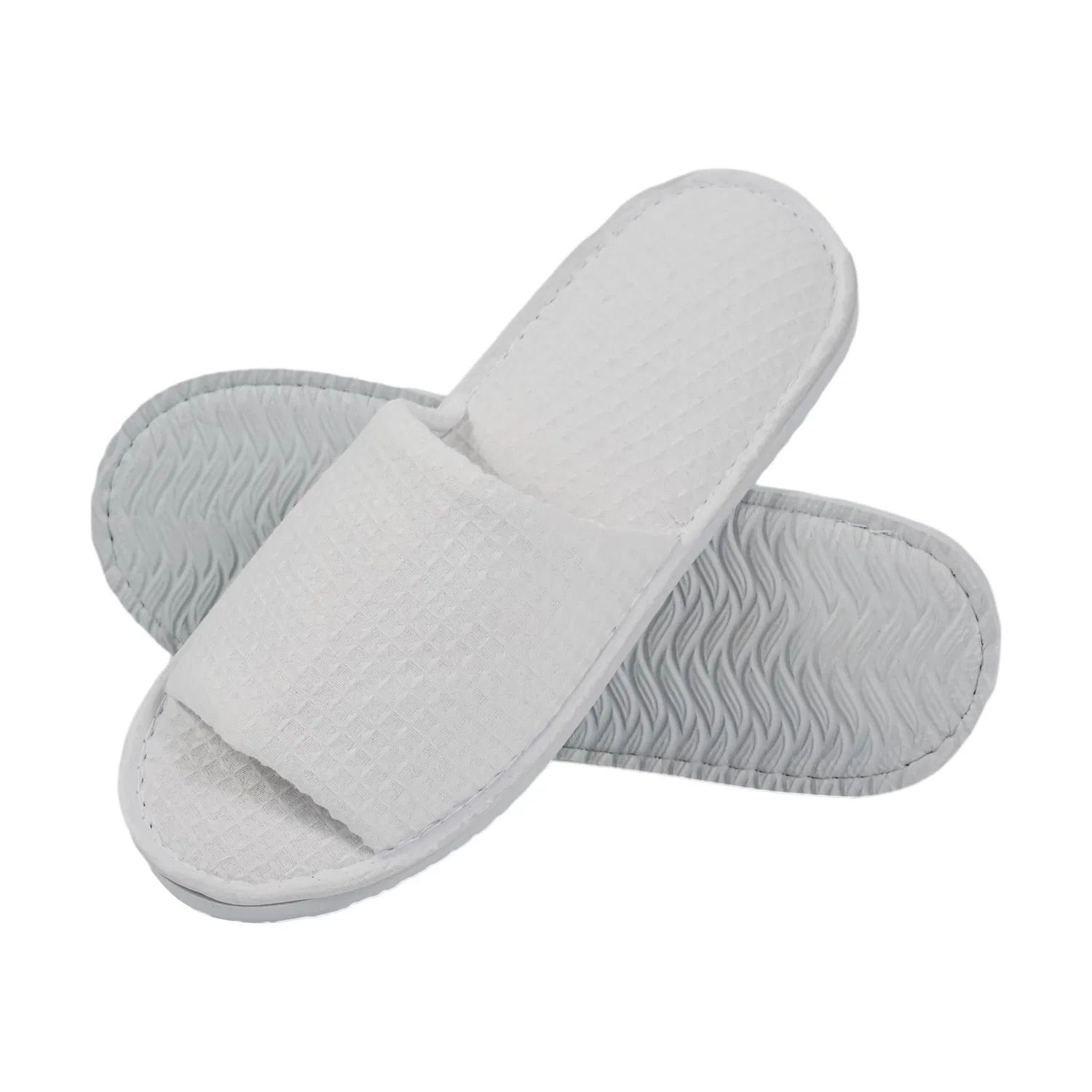 Zapatillas de hotel de terciopelo imitación con tela de waffle, combinación elegante
