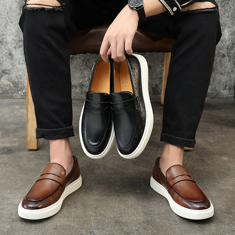 Zapatos de vestir de cuero genuino de alta gama para hombres, estilo británico, mocasines transpirables, zapatos casuales suaves, zapatos de tablero versátiles con diseño ligero